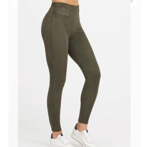 SPANX Faux Suede Olive Green Leggings